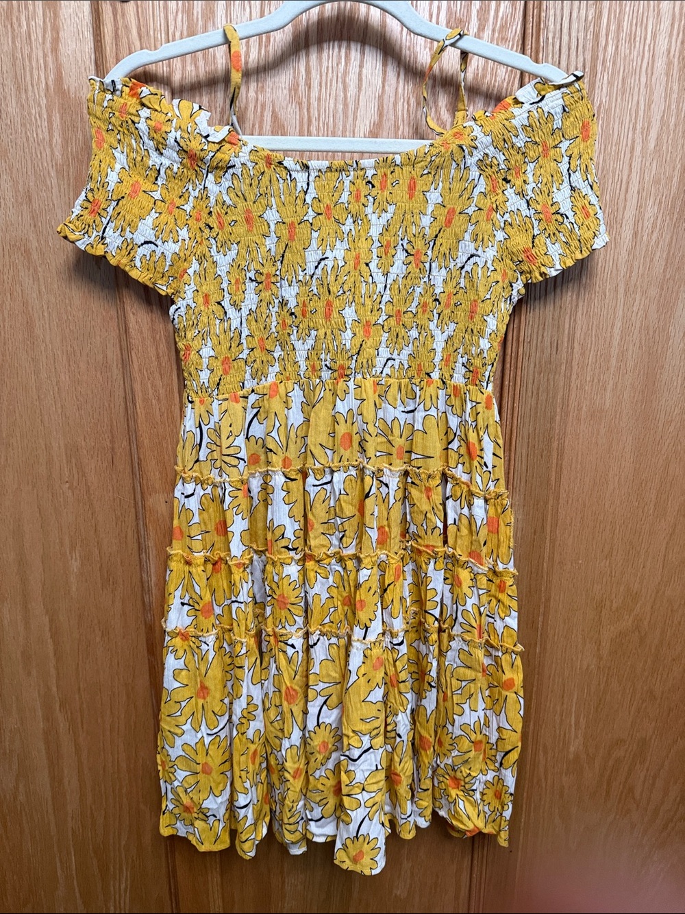 Angie Yellow Floral Smocked Dress with Orange Accents

[300]